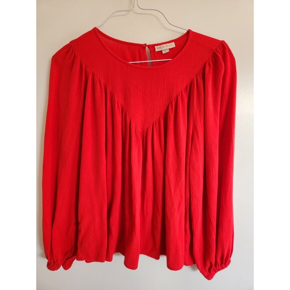 KNOX ROSE Top Womens Medium Bright Red Holiday Boho Peasant Country - Picture 1 of 6